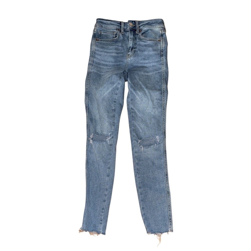 We The Free Free People Womens Skinny Jeans 25 Light Wash Distressed Raw Hem
